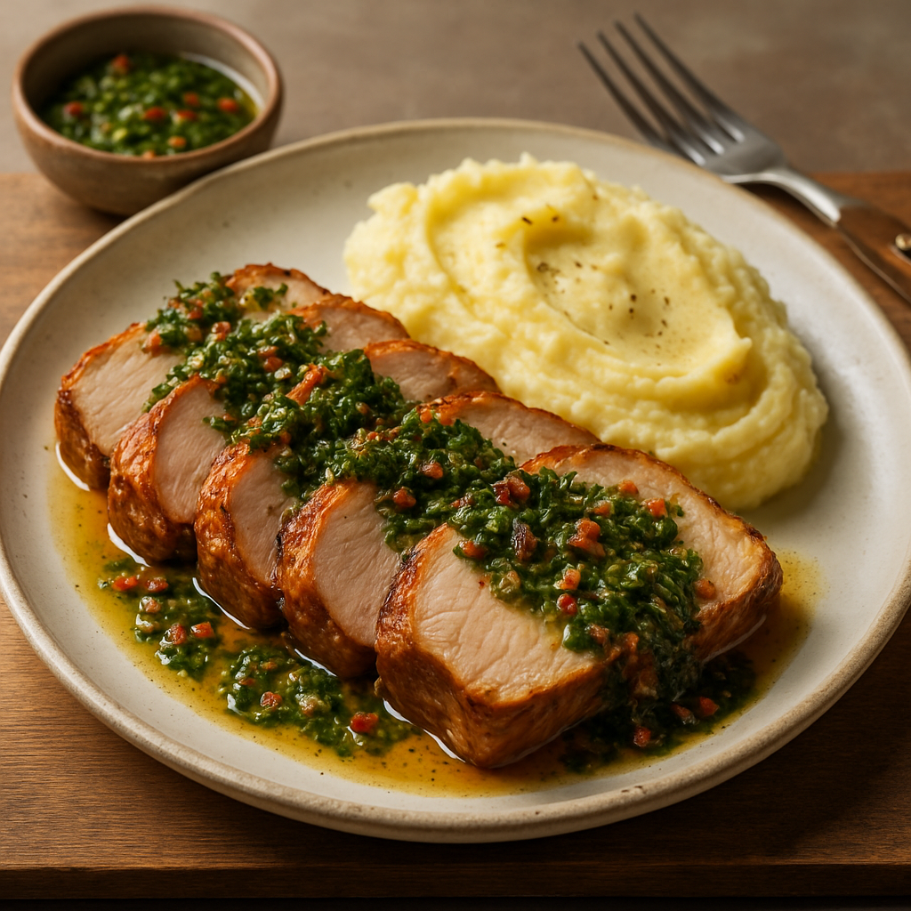 Lomo Cerdo Al Chimichurry con puré ñame