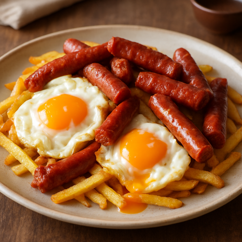 Huevos rotos con chistorra