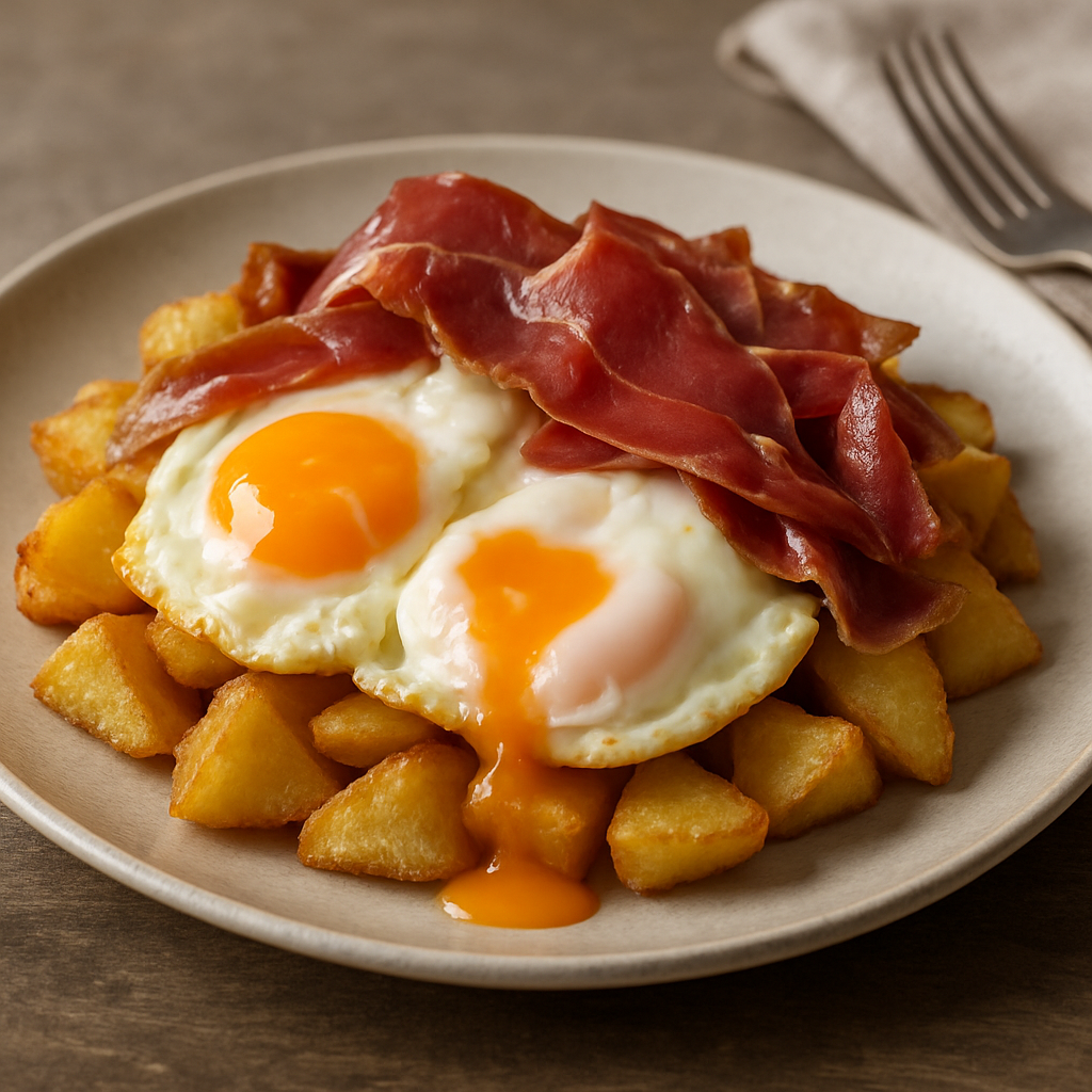 Huevos rotos con jamón