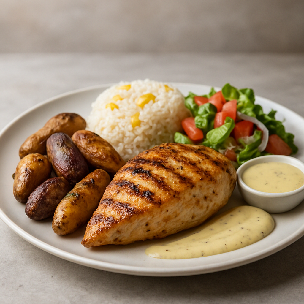 Pollo a la plancha con papa nativa y crema