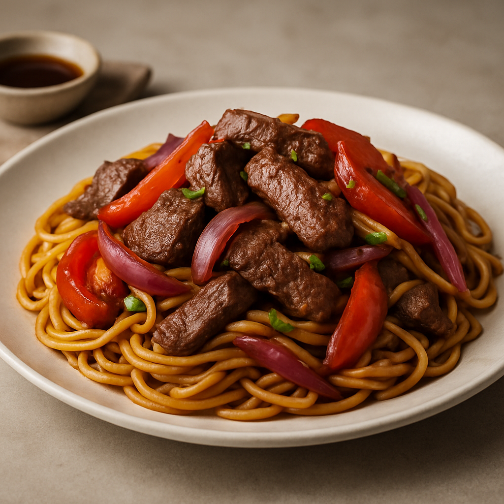 Tallarin saltado criollo de carne