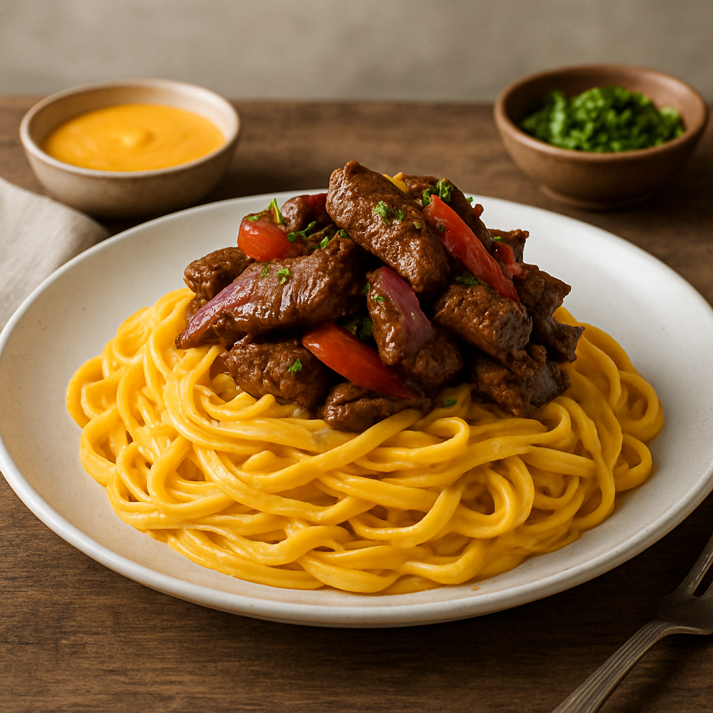 Fetuccini a la Huancaína c/ Lomo